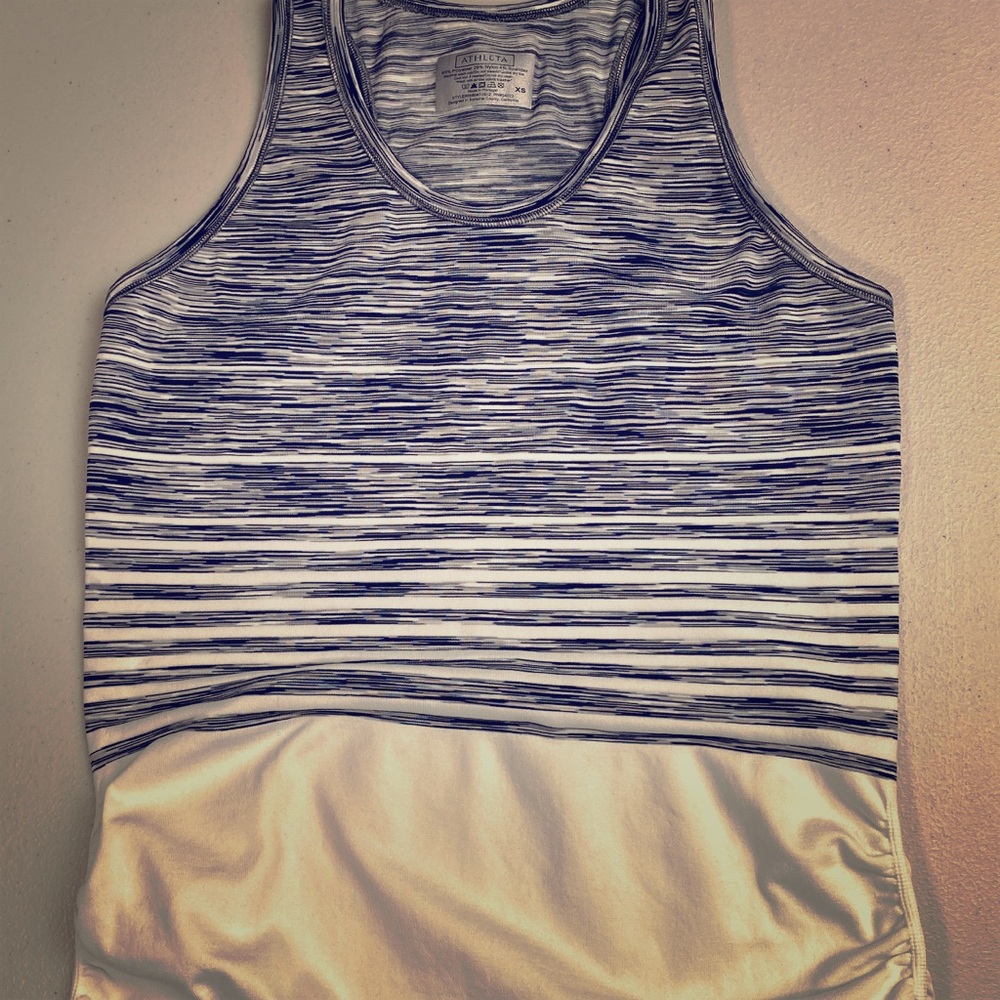 Athleta white w/black stripes tank w/rouging